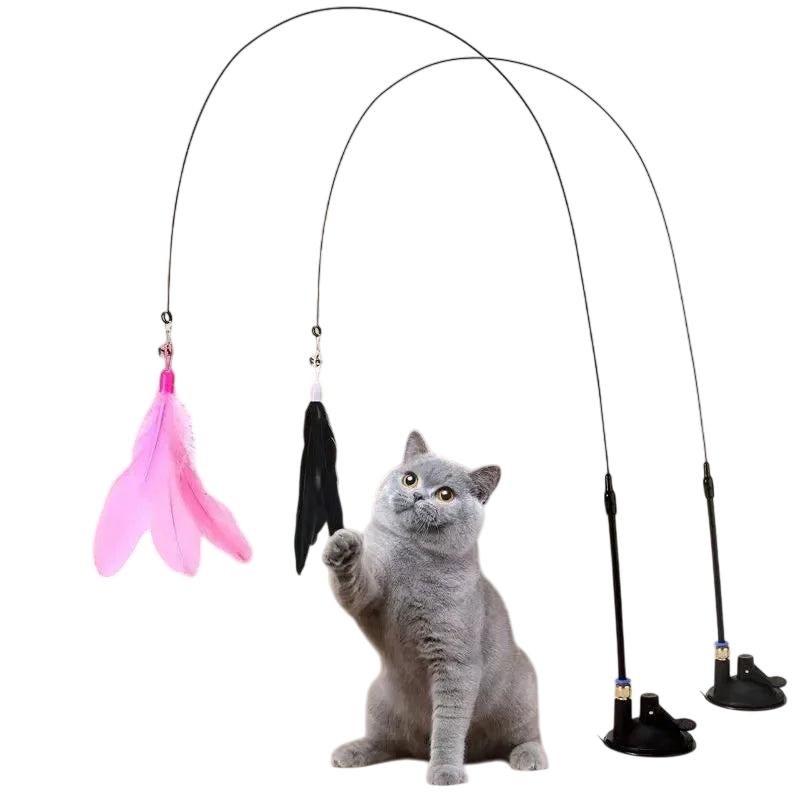 Pawfect Feather Wand Toy – Suction Cup Cat Teaser for Solo & Interactive Play