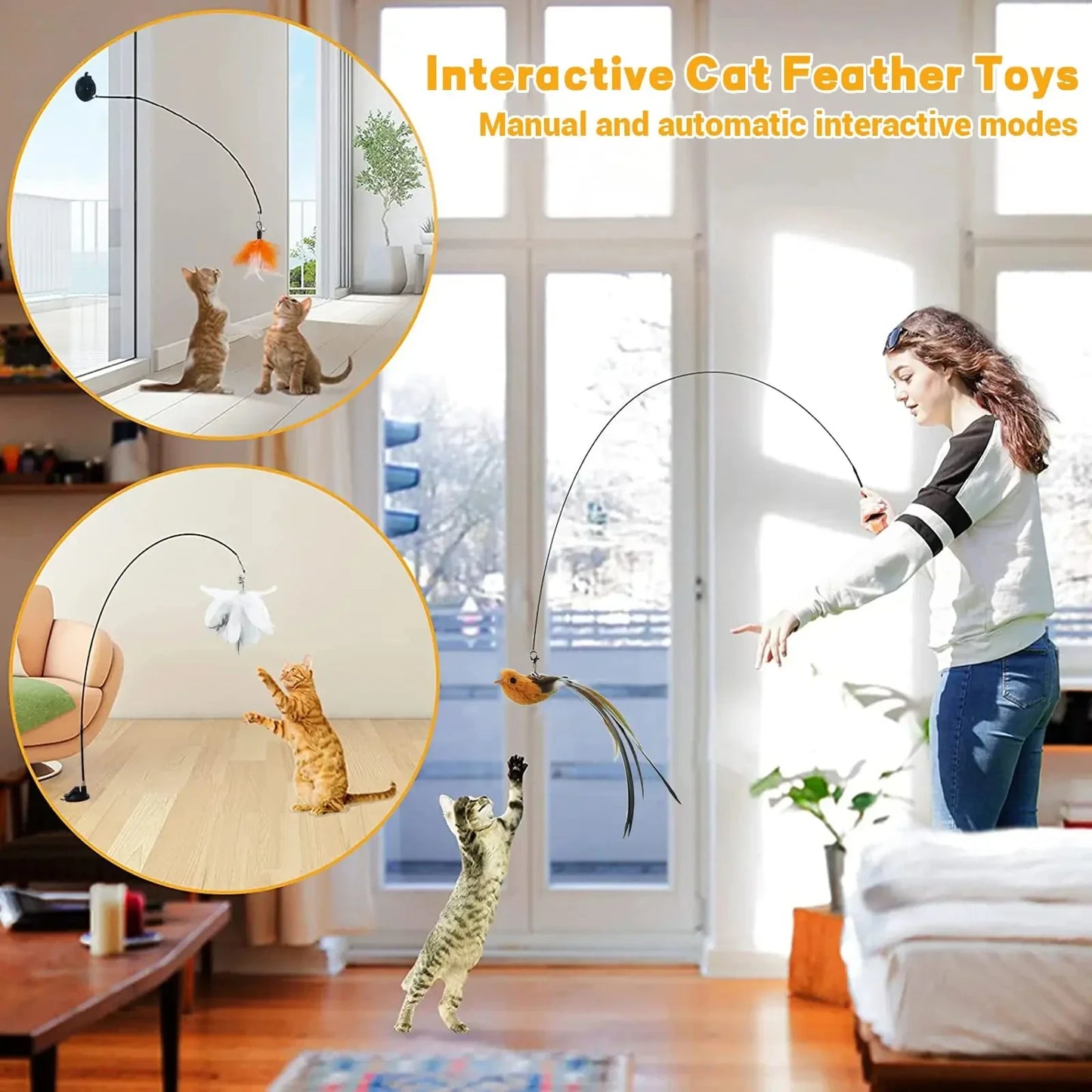 Pawfect Feather Wand Toy – Suction Cup Cat Teaser for Solo & Interactive Play