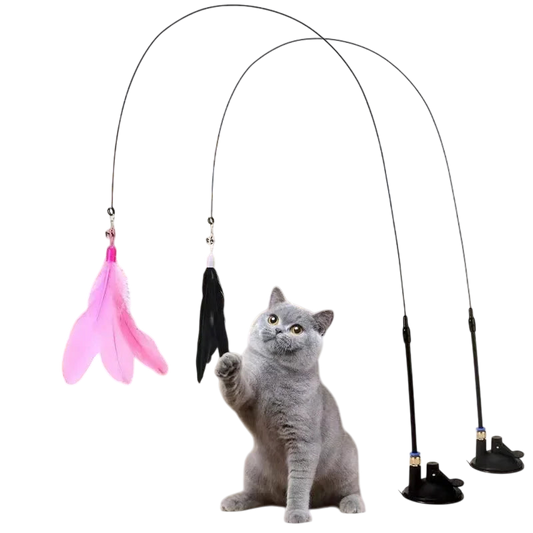 Pawfect Feather Wand Toy – Suction Cup Cat Teaser for Solo & Interactive Play