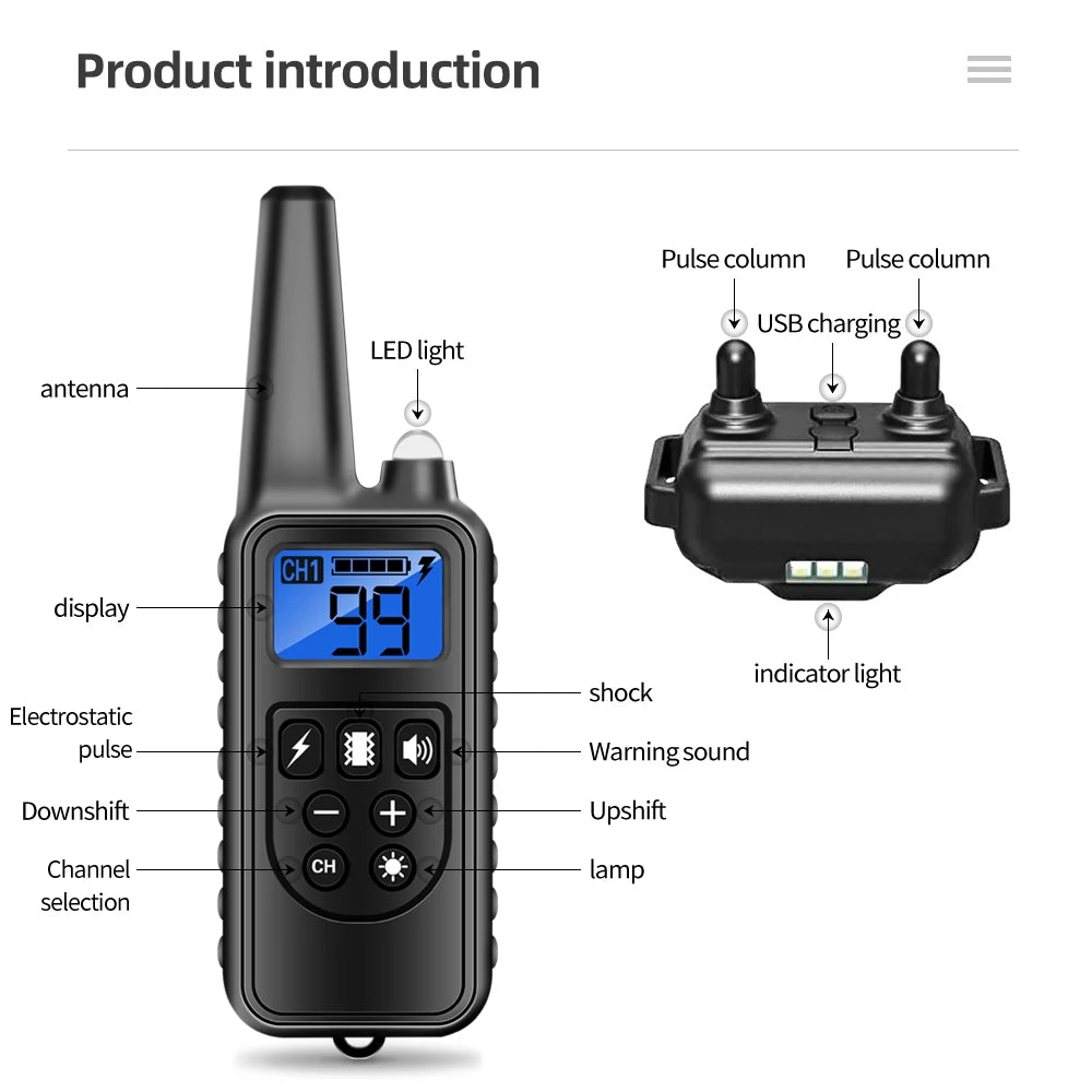 Rechargeable Waterproof Dog Training Collar – 800M Remote