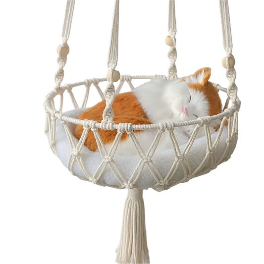 Pawfect Boho Macrame Cat Hammock – Hanging Cotton Rope Bed for Stylish Lounging