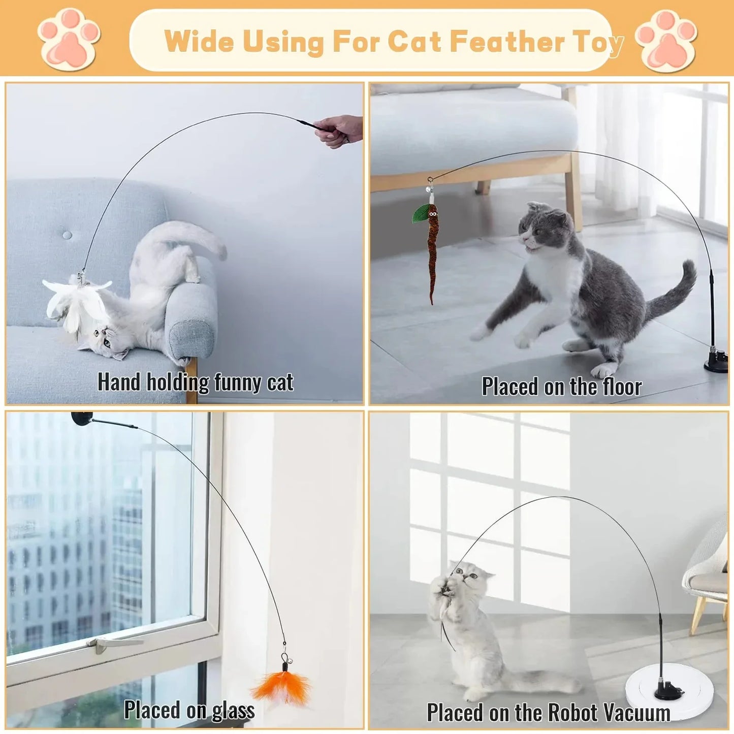 Pawfect Feather Wand Toy – Suction Cup Cat Teaser for Solo & Interactive Play